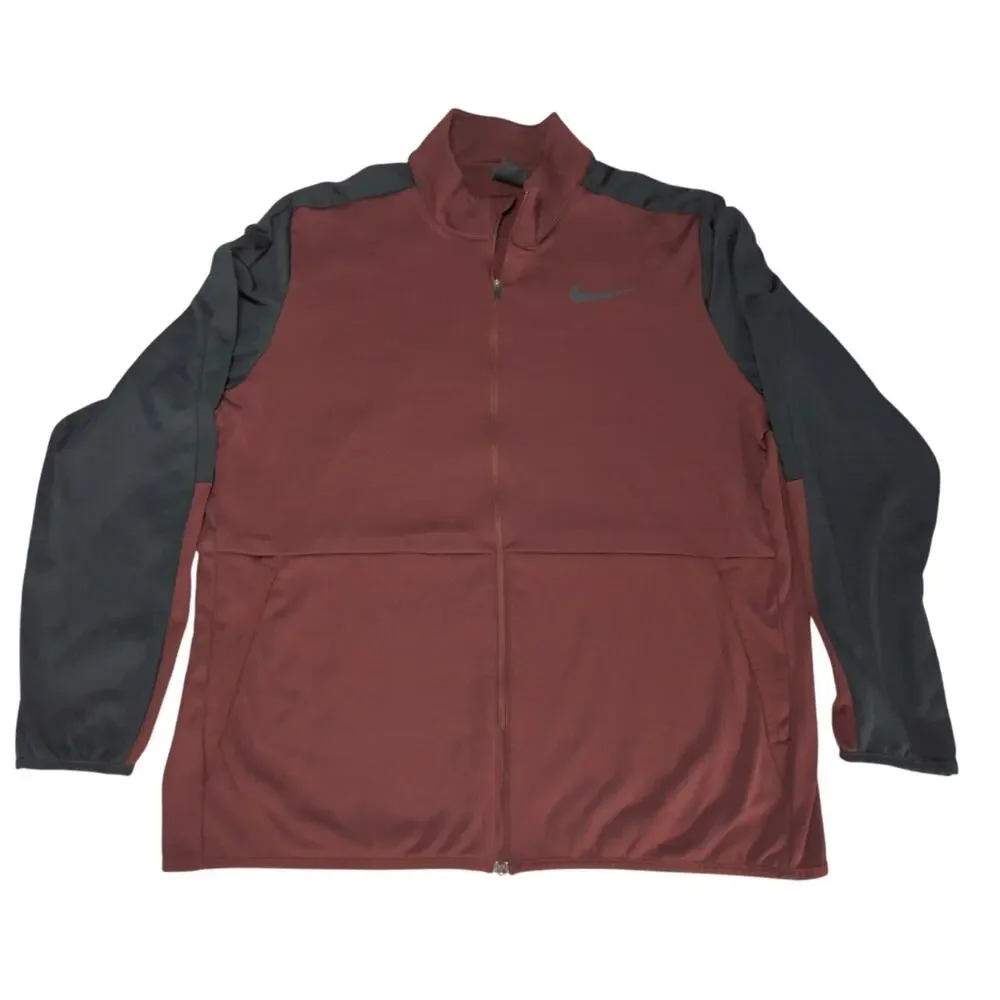 Nike Dri Fit Mens Full Zip Jacket Maroon Gray Standard Fit Training XL